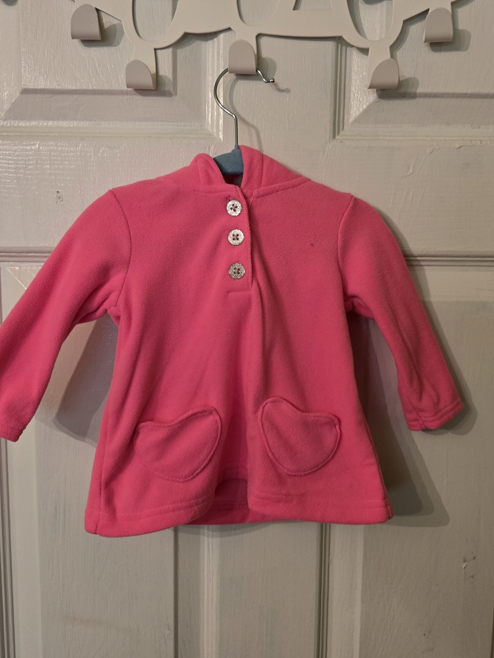 Carter's Hot Pink Hooded Fleece Pullover with Heart Pockets
